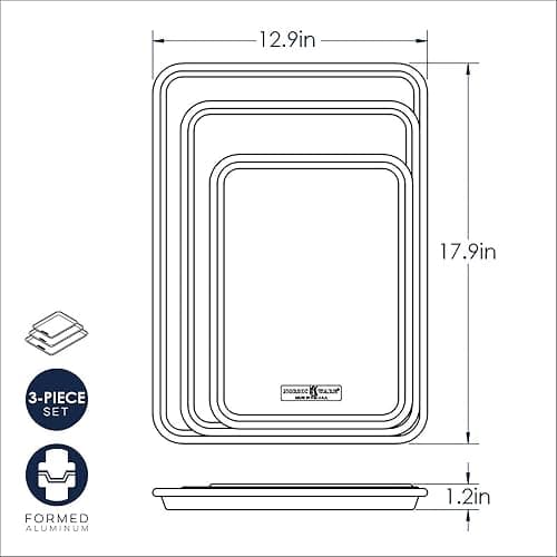 Nordic Ware Naturals 3 Piece Set - USA Made Aluminum Commercial Quality Sheet Pan for Baking or Roasting, Encapsulated Galvanized Steel Rim Prevents Warping; Half Sheet, Jelly Roll and Quarter Sheet thumbnail 3