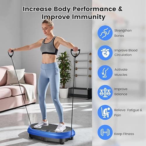 Vibration Plate Exercise Machine, Vibrating Fitness Platform for Lymphatic Drainage, Full Body Shaker Workout Equipment, Bluetooth Power Shaping Vibrate Plate, Board Sport for Home Exercise Gym, Blue thumbnail 7
