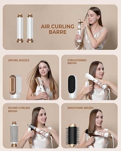 6 in 1 Blow Dryer Brush, Detachable Hair Dryer Brush Air Curler Air Styler Wrap, Curly Twist Hot Curling Iron, Blow Dryer Hot Styler Negative Ion, Travel Hair Styling Tool thumbnail 7