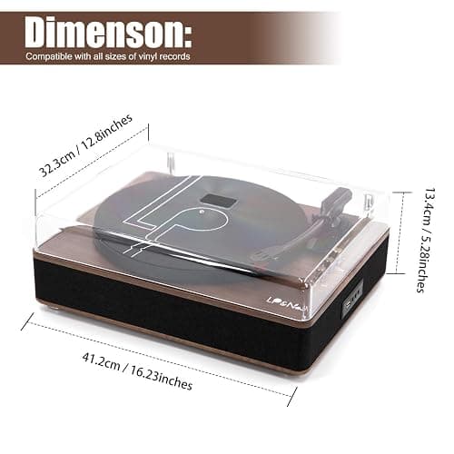 LP&No.1 Record Player with Stereo Speakers, 3-Speed Belt-Drive Turntable for Vinyl Records with Wireless Playback and Auto-Stop,Walnut Wood thumbnail 5
