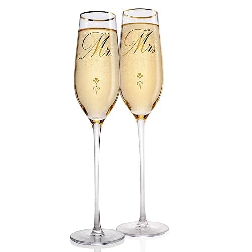 Bride and Groom Champagne Glasses (8 oz), Gold Print Mr and Mrs Glasses for Wedding Glasses and Toasting Flutes, Bridal Shower Gifts, Engagement Gift, Comes with Gift Box and Note Card thumbnail 7