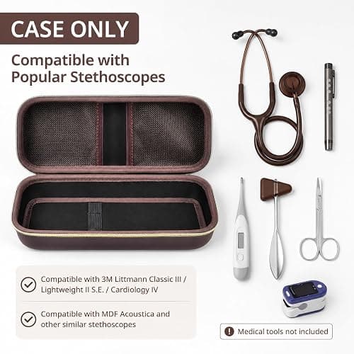 Stethoscope Case for 3M Littmann Classic III Monitoring/Lightweight II S.E/Cardiology IV Diagnostic/for MDF Acoustica Stethoscopes, Holder for Nurse Doctor Essentials & Medical Accessories, Brown thumbnail 2