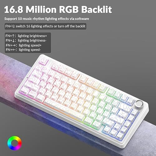 AULA F75 Pro Wireless Mechanical Keyboard with Knob,75% Hot Swappable Custom Gaming Keyboards,RGB Backlit,Pre-lubed Switches,Side Printed PBT Keycaps Creamy Sounding Computer Keyboard, Line White thumbnail 6