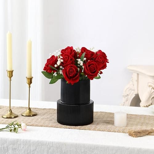 YANWE1 Ribbed Glass Vase, Flower Vase, Fluted Black Vases for Flowers, Modern Vases for Living Room, Dining Table, Entryway, Shelf, Wedding, Office, Coffee Table, Birthday, 7.5 Inches thumbnail 2