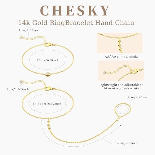CHESKY 14k Gold Plated Hand Chain Bracelet for Women Trendy, Dainty Ring Bracelets Hand Chain Finger Nail Bracelet Simple Gold Hand Jewelry for Women Gifts thumbnail 4