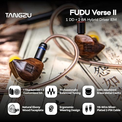 HIFIXAUDIO Tangzu FUDU Verse II Hybrid 1DD+2BA in Ear Monitor, HiFi IEM Earphone, Wired Earbuds with Balanced Tuning, CNC-Machined Brass Cavity, Detachable OFC 2-Pin Cable for Musician (4.4mm) thumbnail 2