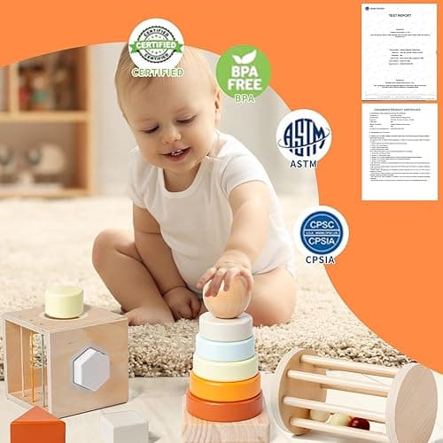Montessori Toys for 1-3 Year Old, Baby Toys 12-18 Months, Wooden Stacking Rings Toy for Toddlers, Shape Sorting Cube, Xylophone, Preschool Sensory Developmental Educational Toy for Babies thumbnail 5