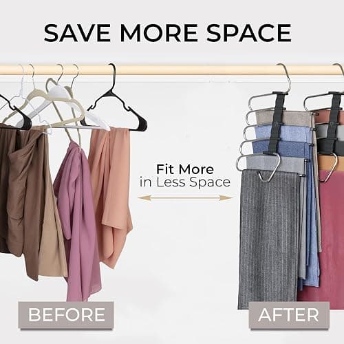 MORALVE Pants Hangers Space Saving - 2 Pack - Non-Slip Multi-Layer Space Saving Hangers - Multifunctional Clothing Rack for Closet Storage - Ideal for Jeans, Trousers, Skirts, Scarves & Slacks (Black) thumbnail 2