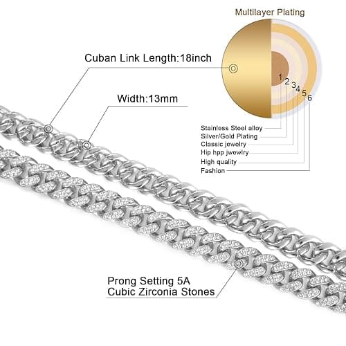 FEEL STYLE Cuban Link Chain for Men, Iced out Miami Cuban Necklace Jewelry | 13MM Cuban Link Chain Necklace for Men, Miami Curb Chain Diamond Necklace, Bling Hip Hop Jewelry.Gift Box Included. thumbnail 3
