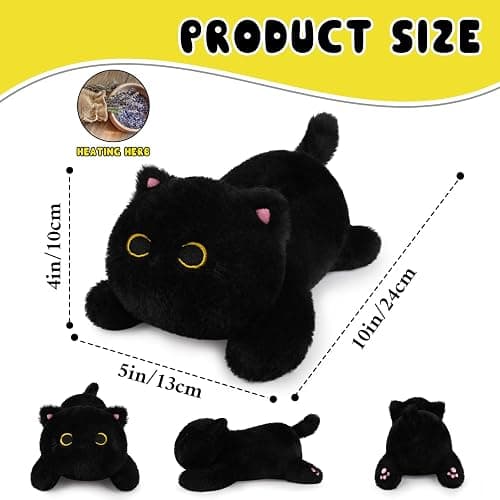 JIZWPOOM Microwavable Stuffed Animals, Weighted Black Cat Plush Heating Pad for Period Cramps, Heatable and Coolable Lavender, Kawaii Plush Toys for Women Girls Kids,10 Inch thumbnail 2