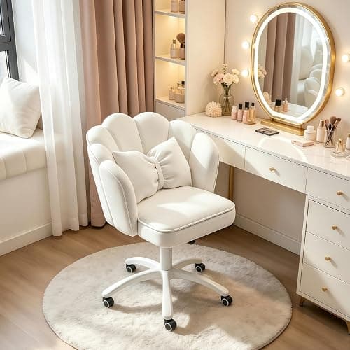 XUEGW Petal Desk Chair with Bow Cushion Velvet Vanity Chair with Wheels, Upholstered Home Office Chair for Girls Women, Mid-Back Swivel Computer Task Chairs for Living Room Bedroom thumbnail 8