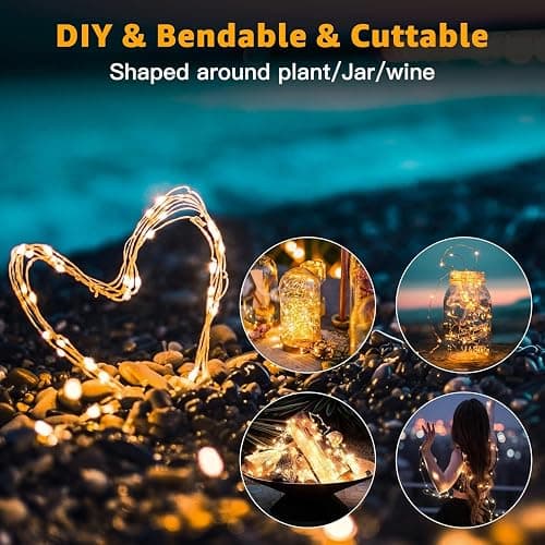 6 Pack Fairy Lights Battery Operated 7ft 20 LED Mini String Lights Twinkle Lights Silver Wire Firefly Starry Moon Lights for Mason Jars Wedding Party Christmas Centerpiece Table Decorations,Warm White thumbnail 6