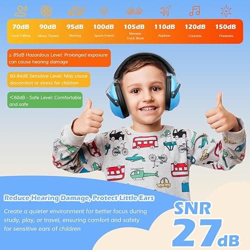 ProCase Noise Cancelling Headphones for Kids Toddler, SNR 27dB Noise Reduction Ear Muffs, Hearing Protection for Monster Jam, Concerts, Fireworks, Shooting, Air Show, Autism Sensory Needs -Blue thumbnail 4