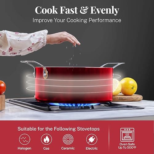 Gotham Steel 20 Pc Pots and Pans Set Nonstick Cookware + Bakeware Set, Complete Ceramic for Kitchen, Non Stick with Lids, Dishwasher / Oven Safe, Toxic - Red thumbnail 4