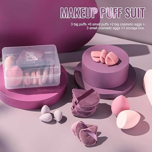 Makeup Sponge Set BS-MALL Triangle Puff 14 Pcs for Liquid, Cream, and Powder, Multi-colored Makeup Sponges and Mini Sponge with Case (A-Purple) thumbnail 5