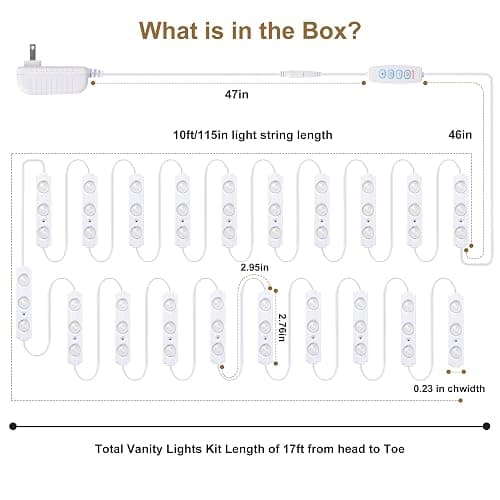 LPHUMEX LED Vanity Mirror Lights, 3 Color 20pcs*3LEDS 12V Hollywood Style Makeup Lights Stick on, Bright Dimmable with Power Adapter (Mirror Not Included) thumbnail 5
