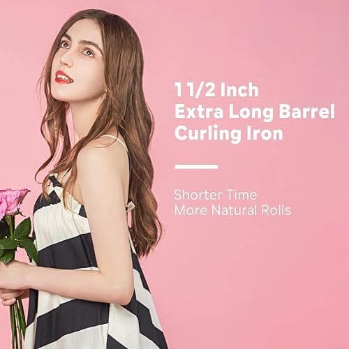 1.5 Inch Extra Large Curling Wand for Long Hair - Ceramic Tourmaline Barrel with 40000000 Negative Ions, 2 Clips & Heat-Resistant Glove thumbnail 6