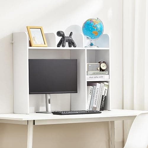 VEVOR Wood Desk Shelf, Desktop Bookshelf, Desk Storage Hutch with 6 Shelves, Office Countertop Organizer 3-Tier Display Rack, with Anti-Slip Feet Pads, for Office, Home & Dorm, White thumbnail 2