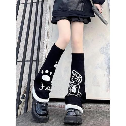 WODECASA Girls Kawaii Leg Warmers Knitted Flared Leg Sleeves Goth Crochet Baggy Cuff Ankle Heap Socks thumbnail 3