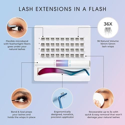 FALSCARA Complete DIY Eyelash Extensions Starter Kit, Bond & Seal, Precision Applicator & 36 Lengthening 10mm-12mm Natural Volume Lash Extension Wisps, Sporty Style & Rounded Shape thumbnail 9