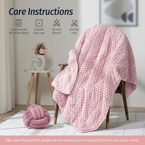 Wemore Fleece Weighted Blanket for Adults (60" x 80" 15lbs, Pink), Dual Sided Cozy Soft Sherpa Heavy Blanket, 3D Imitation Turtle Shell Warm Jacquard Flannel Weighted Blankets for Couch and Bed thumbnail 7