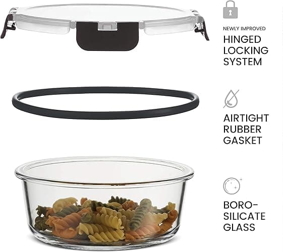 FineDine Glass Storage Containers with Lids - Leak Proof, Dishwasher Safe Glass Food Storage Containers for Meal Prep or Leftovers (Black, 24 Piece) - Black - 24 Piece thumbnail 4