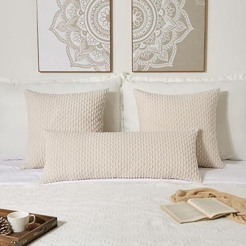 Kevin Textile 14x36 Inch Long Lumbar 1 Pack Boho Decorative Throw Pillow Cover Soft Striped Corduroy Rectangle Cushion Case Farmhouse Solid Color Accent for Living Room Couch Sofa Bed, Cream White thumbnail 7