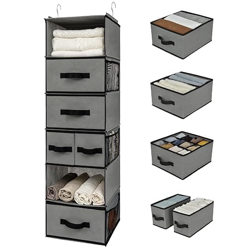 GRANNY SAYS Hanging Closet Organizer 6 Shelves, Closet Organizers and Storage with 5 Drawers, 6 Side Pockets Closet Hanging Organizer, Hanging Storage Organizer for Closet, Baby Clothes, Gray - Image 1