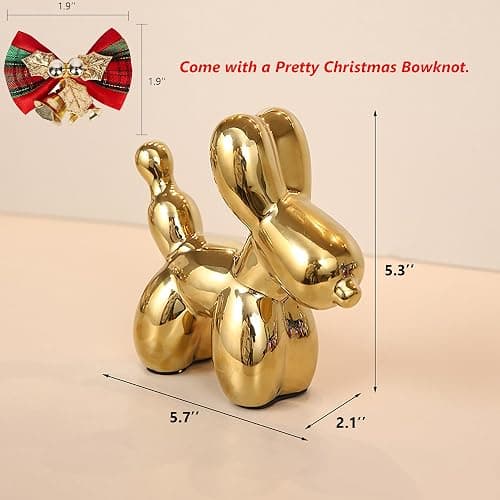 Steviieden Gold Balloon Dog Statue, Modern Ceramic Animal Sculpture, Cute Little Handmade Crafts Puppy Ornaments for Home Decor Table Decor Living Room Bedroom Office Desktop (Medium) thumbnail 3