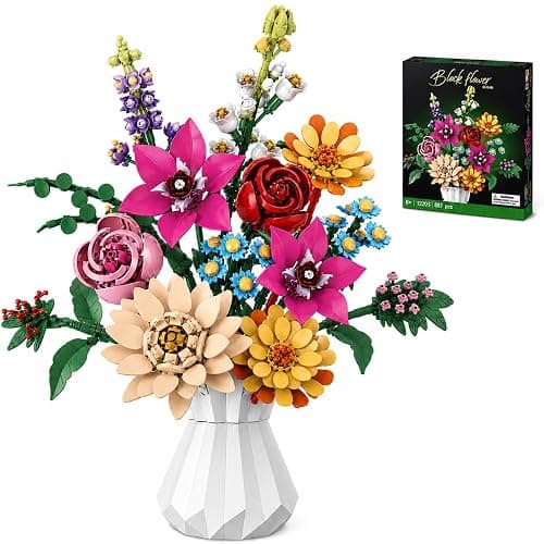 zinat Flowers Bouquet Building Set, 887Pcs DIY Romantic Floral Building Toys, Home Office Decor Gifts for Mother's Day, Valentine Day, Birthday, Christmas Day - Image 1