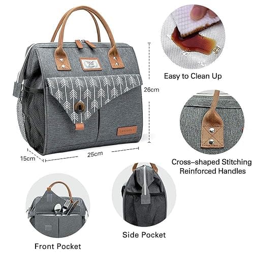 Lekesky 10L Insulated Lunch Bag for Women for Work Lunch Tote, Grey thumbnail 4
