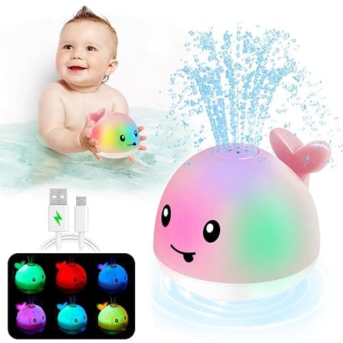 ANGGIKO Baby Girl Bath Toys, Toddler Bath Toys for Kids Ages 1-3, Light Up Whale Bath Toy Sprinkler, Pool Water Table Infant Baby Toy 6-12-18 Months Bathtub Fountain Toy Girls 1st Birthday 1 2 3 Gifts - Pink Whale - Image 1