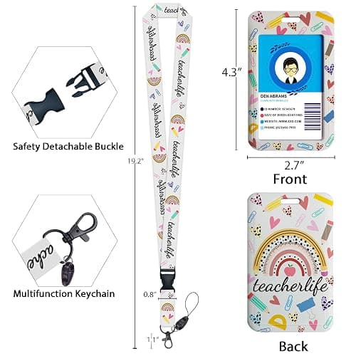 Giancomics Teacher Lanyards for Id Badges, ID Badge Holder with Lanyard Badge Reel Retractable, Rainbow Cute Lanyard with ID Holder Keychain Clip Name Tag ID Card Holder for Women Men Work Office thumbnail 3