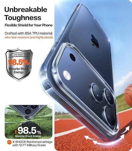 TORRAS for iPhone 17 Pro Max Case Crystal Clear, [Anti-Yellowing][Military-Grade Protection], Ultra Slim Transparent Anti-Scratch Back, Soft Bumper, Non-Slip 17 Pro Max Phone Case, Clear 6.9" thumbnail 5