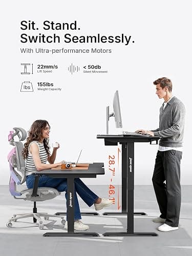 Anda Seat Height Adjustable Electric Standing Desk, Ergonomic Sit Stand Up Rising Desks, Memory Computer Workstation for Home Office, Study, Games (55.1"x29.5", Black) thumbnail 5