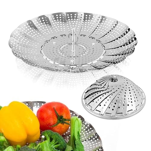 Sayfine Vegetable Steamer Basket, Premium Stainless Steel Veggie Steamer Basket for cooking - Folding Expandable Steamers to Fits Various Size Pot (Large(6" to 10.5") - Image 1