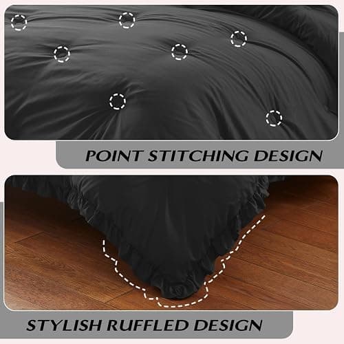 HARBOREST Full Comforter Set Black - Ruffle Bedding for All Seasons, 3 Pieces Shabby Chic Set (1 Comforter & 2 Pillow Shams) thumbnail 5