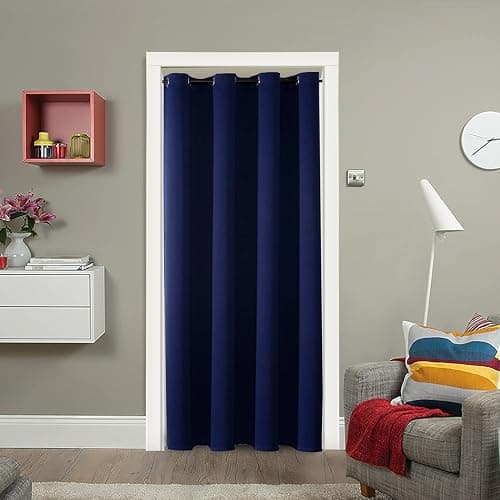 ChrisDowa Blackout Curtains Door Curtain for Doorway Privacy Closet Drapes | 34W x 80L, for Living Room/Bedroom Closet Door, Thermal Insulate Temporary Doorway Single Curtain Drapes, 1 Panel Navy - Image 1