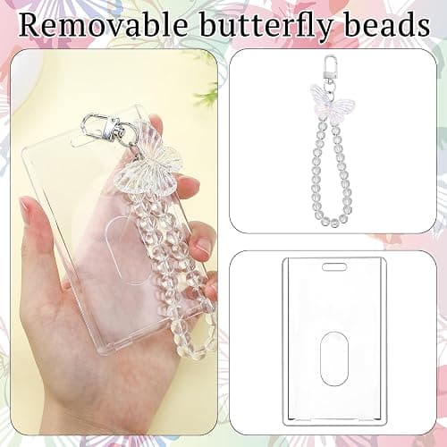 Quelay 3 Pcs Photocard Holder Keychain with Butterfly Acrylic Cute Kpop Photo Card ID Badge Holder Aesthetic Y2k Keychain Accessories for Bus Student Card Case Stationery thumbnail 4