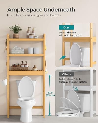 SONGMICS Over The Toilet Storage, 3-Tier Over Toilet Bathroom Organizer with Adjustable Shelf, 10.2 x 24.8 x 66.9 Inches, Space-Saving, Natural Beige UBTS001N01 thumbnail 7