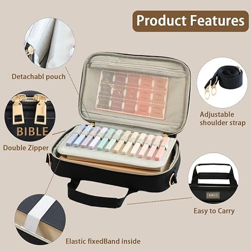 Bible Cover for Women Bible Case, Large Bible Bag, Bible Study Supplies Bible Journaling Kit Book Carrying Case with Bible Highlighters Tabs, Valentines Day Christian Gifts for Women (Black) thumbnail 5