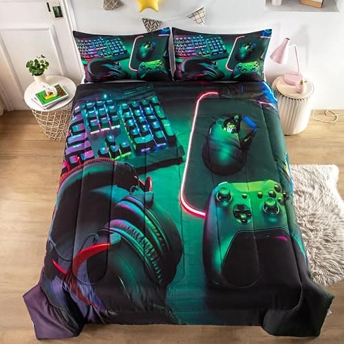 GRAT TIOC Gamer Comforter Sets for Teen Boys,Gaming Bedding Sets Twin,Video Game Bedspread,Game Gamepad Bedrooom Bed Set,Controller Gamer Home Decor 3 Piece - Image 1
