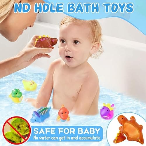 Color Changing No Hole Toddler Bath Toys for Kids Ages 1-3 4-8, Dinosaur Bath Toys Toddlers 2-4, Dinosaur Toys, Christmas Stocking Stuffers Christmas Birthday Gifts Bathtub Water Toys with Drying Bag thumbnail 4