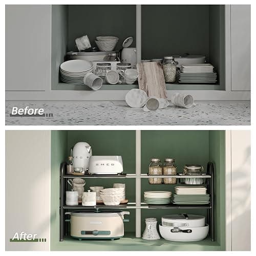 NETEL Under Sink Organizers and Storage, 2 Tier Expandable Under Cabinet Organizer Shelf with 2 Baskets and 6 Panels, Expandable Shelf for Cupboard, Kitchen, Bathroom, Shoe Storage Rack thumbnail 5