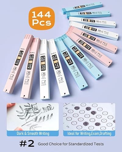 Nicpro 23PCS Pastel Mechanical Pencil 0.5 & 0.7 mm with Case for School, with 12 tubes HB Lead Refills, 3 Erasers, 9 Eraser Refills For Student Writing, Drawing, Sketching, Blue & Pink & White Colors thumbnail 4