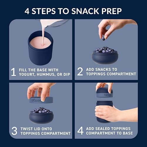 Bentgo Snack Cup - Reusable Snack Container with Leak-Proof Design, Toppings Compartment, and Dual-Sealing Lid, Portable & Lightweight for Work, Travel, Gym - Dishwasher Safe (Navy) thumbnail 4