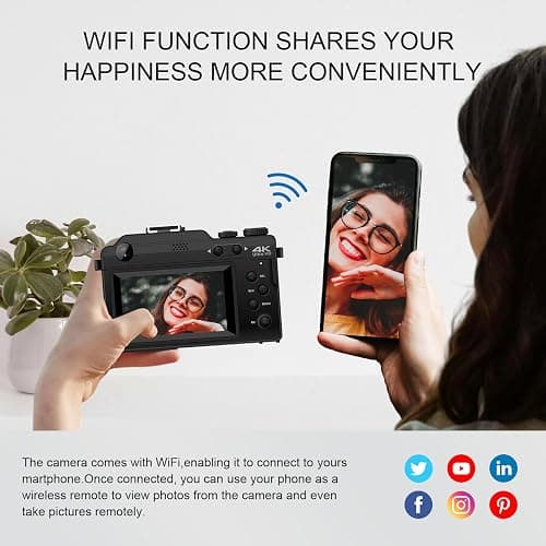Yatao Digital Camera with WiFi, 64MP Photography and 4K 5K Vlogging Camera Kit for YouTube, Front and Rear Dual Camera for Convenient Selfie, Equipped with 64GB Micro Card thumbnail 4