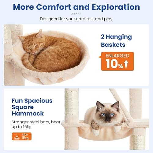 ABCPET Cat Tree 82 in Multi-Level Cat Tower for Indoor Cats, Heavy Duty Large Cat Tree with Sisal Scratching Posts, Hammock, 2 Perches, 2 Condos, 2 Hanging Baskets, Beige thumbnail 3