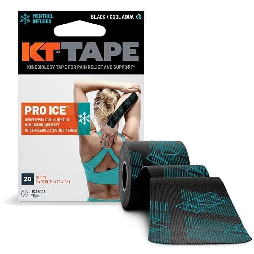 KT Tape, Pro Ice, Menthol Infused Kinesiology Tape, 20 Count, 10" Precut Strips, Black - Image 1