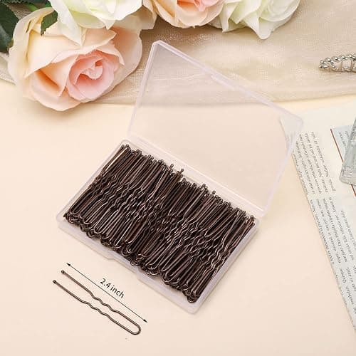 Cehony U Shaped Hair Pins, 200 Count Buns Waved Hair Pins for Updos with Box for Women Lady Girls Bobby Pins French Historical Hair Styling Pins Hair Accessories (Brown, 2.4 Inch) thumbnail 2